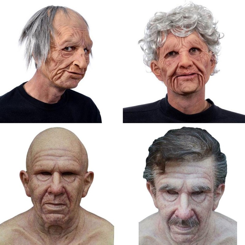 Halloween Realist Mask Creepy Wrinkle Old Man Latex Scary Full Head Man Woman Horror Funny 2392