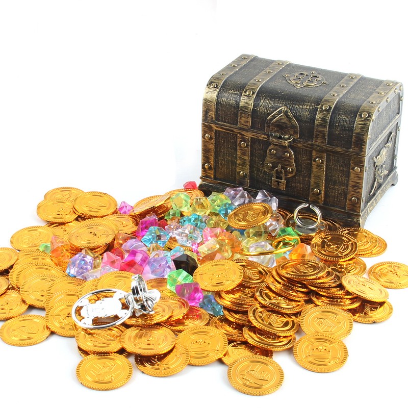 Doldoly Plastic Gold Treasure Coins Captain Pirate Party Pirate Chest ...