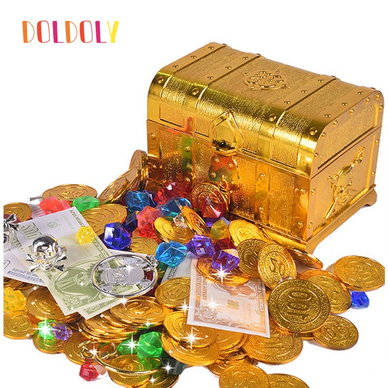 Doldoly Plastic Gold Treasure Coins Captain Pirate Party Pirate Chest ...