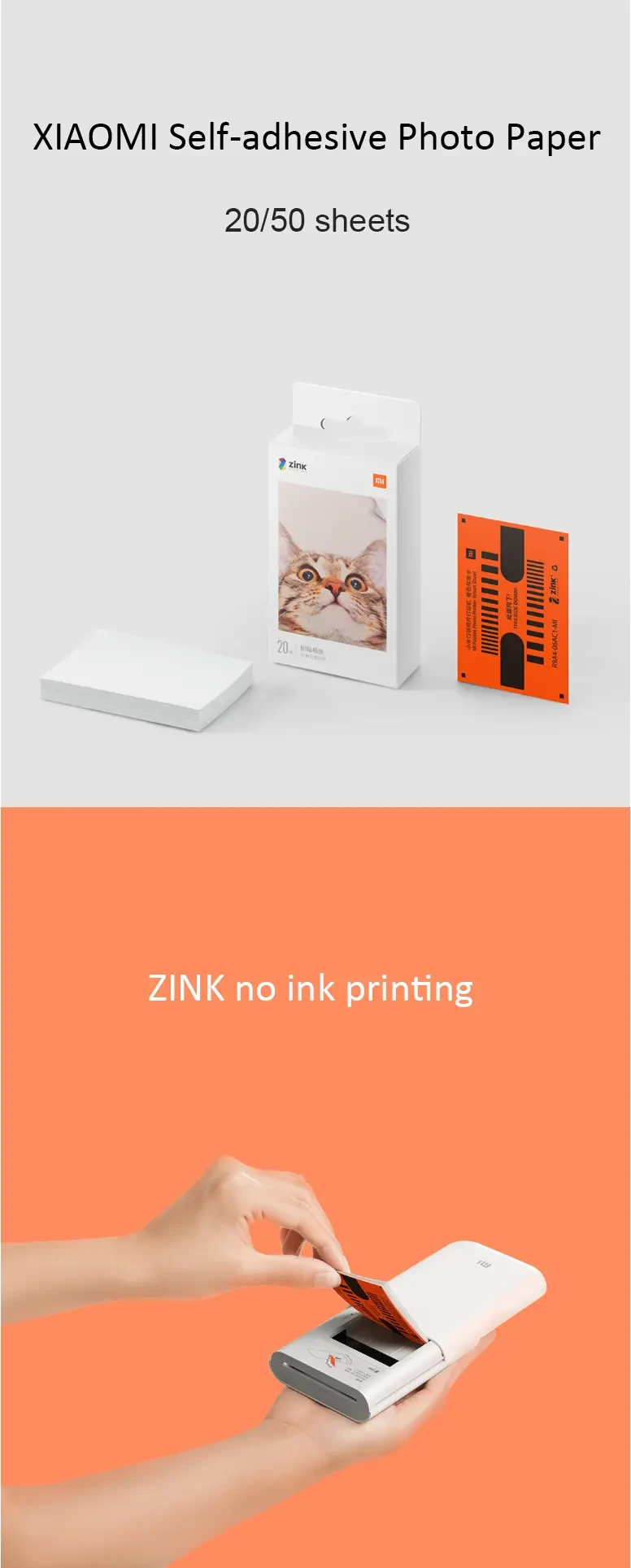 XIAOMI ZINK Pocket Printier Self-adhesive Photo Print Paper 20/50 sheets for XIAOMI 3-inch Mini Pocket Photo Printer
