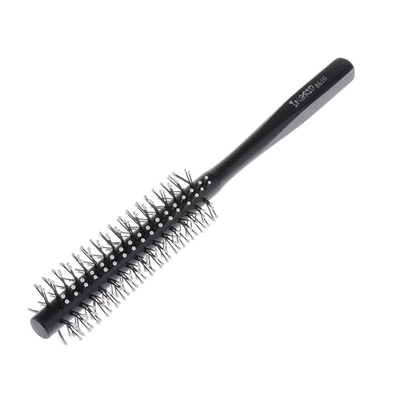 1 Piece Black Small Round Hair Brush for Thin or Short Hair, Mini Round Nylon Hair Brush With Wooden Handle for Men & Women 1 Piece Black Small Round Hair Brush for Thin or Short Hair, Mini Round Nylon Hair Brush With Wooden Handle for Men & Women