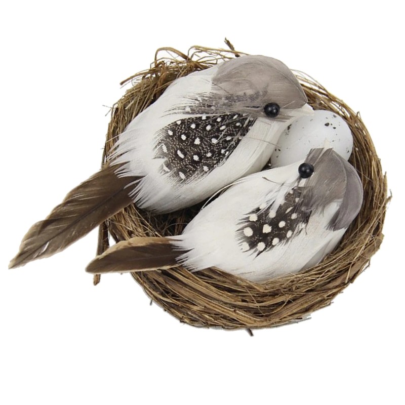 Artificial Birds & Nest & Egg Creative Garden Sculpture Lawn Arts Ornaments