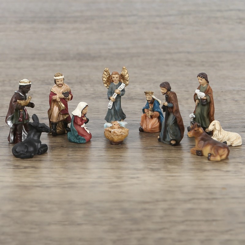 Handpainted Nativity Figurine Birth of Jesus Statue Religious Shelf Decor