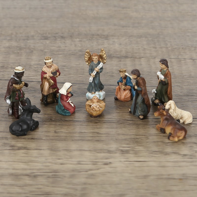 Handpainted Nativity Figurine Birth of Jesus Statue Religious Shelf Decor