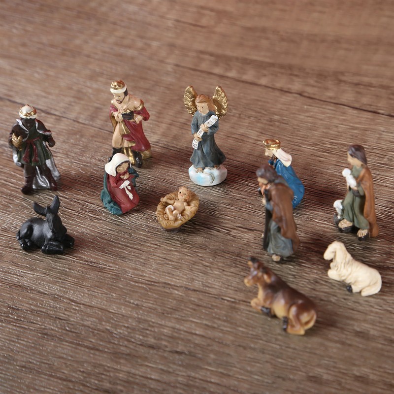 Handpainted Nativity Figurine Birth of Jesus Statue Religious Shelf Decor