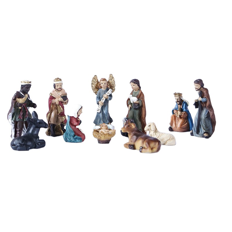 Handpainted Nativity Figurine Birth of Jesus Statue Religious Shelf Decor