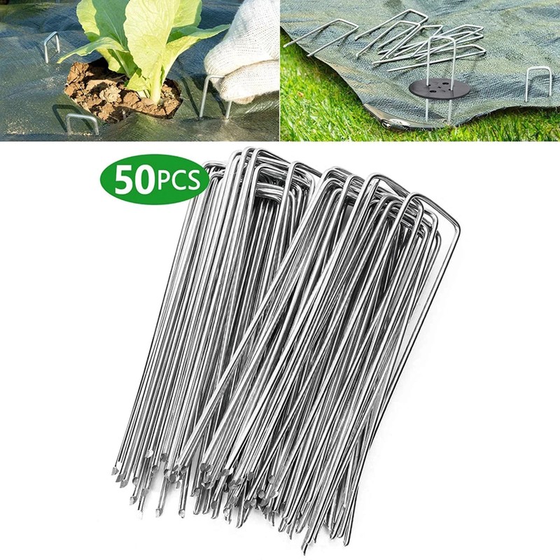 50pcs/Pack Garden Peg Metal U-Shape Garden Staple Ground Nail Film Fixed Pegs Gardening Fixing Tools