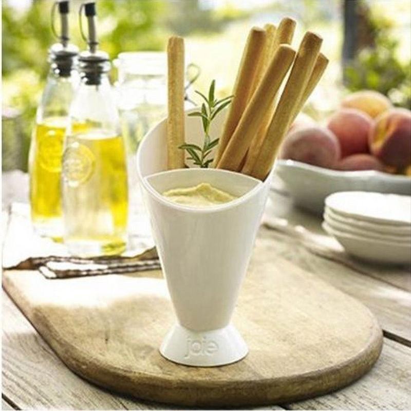 Kitchen Serving Tool Snack Cone Stand + Dip Holder For Chips Finger Food Sauce White